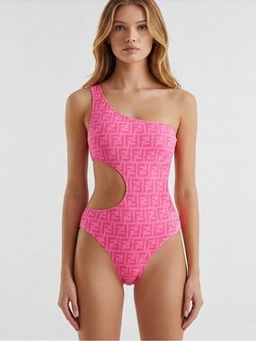 Fendi Pink One-Shoulder Swim One-Piece